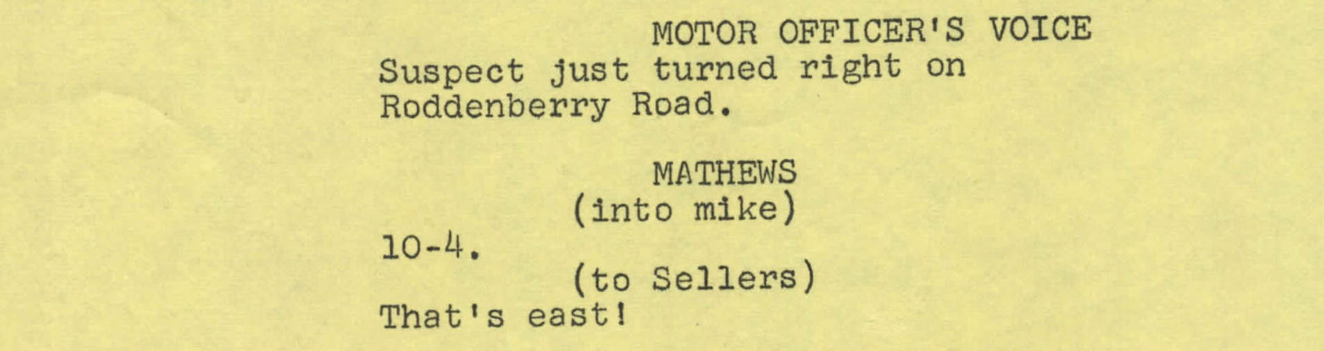 Excerpt from Gene Roddenberry's Highway Patrol script Highway Patrol